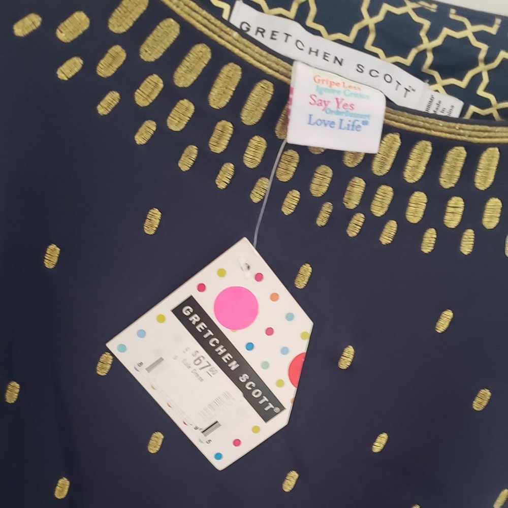 Gretchen Scott Classy Dress!  Gold and Navy